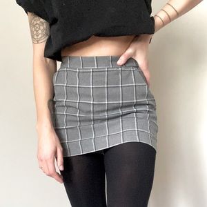 Grey Plaid Mini Skirt